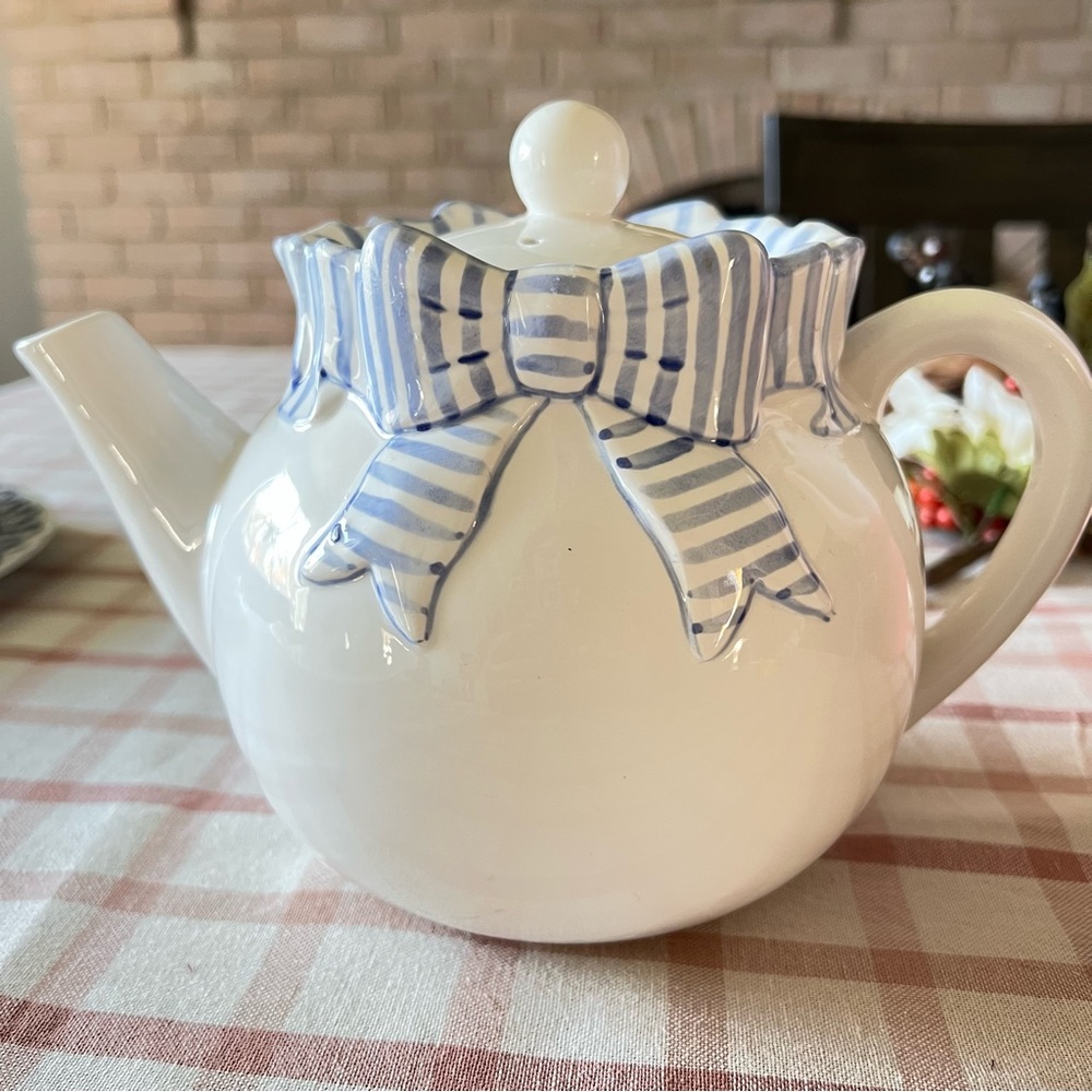 The Haldon Group Teapot - Blue And White Stripe Ribbon 1989